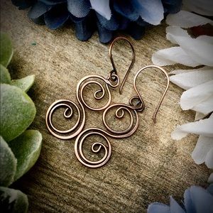 Copper wire swirl dangle drop earrings